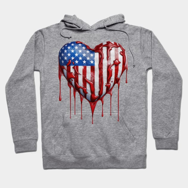 American Flag Dripping Heart #2 Hoodie by Chromatic Fusion Studio